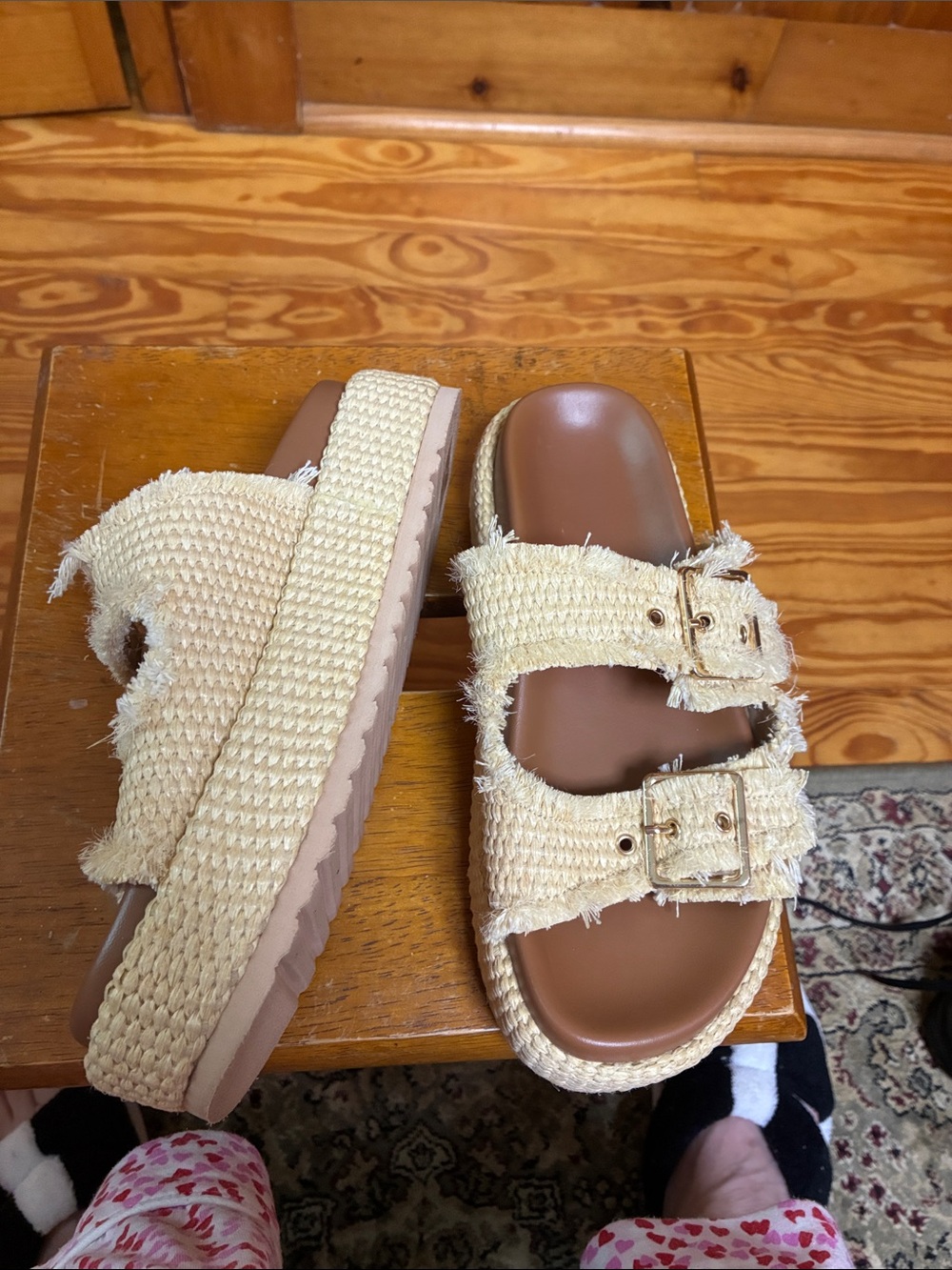Mango Cream Woven Double-Buckle Platform Sandals